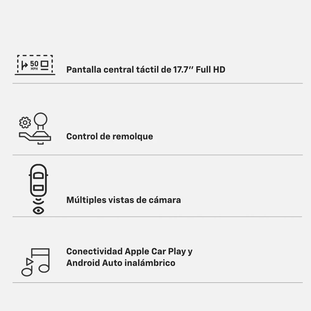 Tecnología Chevrolet: pantalla táctil de 17.7", múltiples vistas de cámara, control de remolque y conectividad Apple CarPlay y Android Auto