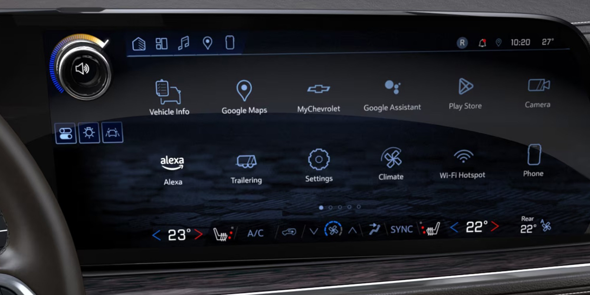 Pantalla central multimedia de la Chevrolet Suburban Z71 con conectividad y controles de clima